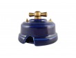 Выключатель (переключатель) фарфоровый поворотный одноклавишный проходной, цвет azzurra (лазурный), ручка бронза