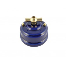 Выключатель (переключатель) фарфоровый поворотный одноклавишный проходной, цвет azzurra (лазурный), ручка золото