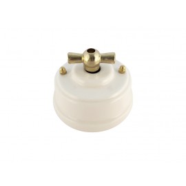 Выключатель (переключатель) фарфоровый поворотный одноклавишный проходной, цвет bianco (белый), ручка золото 
