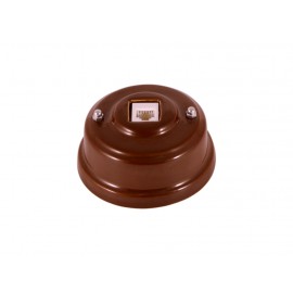 Розетка телефонная RJ 11 фарфоровая, цвет bruno (коричневый), серебристая фурнитура