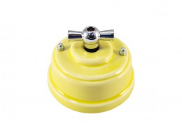 Выключатель (переключатель) фарфоровый поворотный одноклавишный проходной, цвет giallo (желтый), ручка серебро 