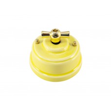 Выключатель (переключатель) фарфоровый поворотный одноклавишный проходной, цвет giallo (желтый), ручка золото