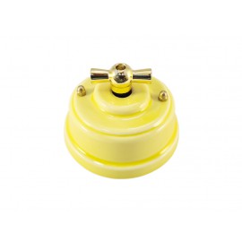 Выключатель фарфоровый поворотный двухклавишный, цвет giallo (желтый), ручка золото 
