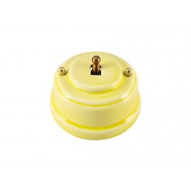 Выключатель (переключатель) фарфоровый однорычажковый проходной на 2 направления, цвет giallo (желтый), тумблер бронза