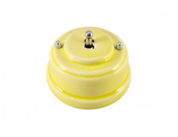 Выключатель (переключатель) фарфоровый однорычажковый проходной на 2 направления, цвет giallo (желтый), тумблер серебро