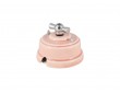Выключатель фарфоровый поворотный двухклавишный, цвет rosa (розовый), ручка серебро