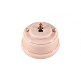 Выключатель (переключатель) фарфоровый однорычажковый проходной на 2 направления, цвет rosa (розовый), тумблер бронза