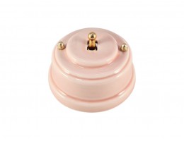 Выключатель (переключатель) фарфоровый однорычажковый проходной на 2 направления, цвет rosa (розовый), тумблер золото