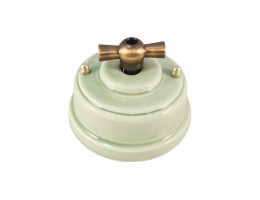 Выключатель фарфоровый поворотный двухклавишный, цвет verde (зеленый), ручка бронза