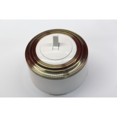 Пластиковый выключатель однорычажковый (белый механизм, бронзовая рамка, белый стакан)