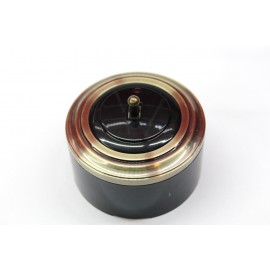Пластиковый выключатель однорычажковый с индикатором (черный механизм, бронзовая рамка, черный стакан, рычаг бронза)