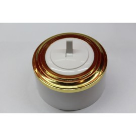 Пластиковый выключатель однорычажковый с индикатором (белый механизм, золотая рамка, белый стакан)