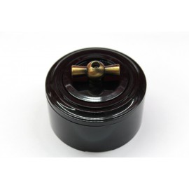 Пластиковый поворотный выключатель одноклавишный (черный механизм, черная рамка, черный стакан, рычаг бронза) 