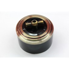 Пластиковый поворотный выключатель двухклавишный (черный механизм, бронзовая рамка, черный стакан, рычаг бронза)